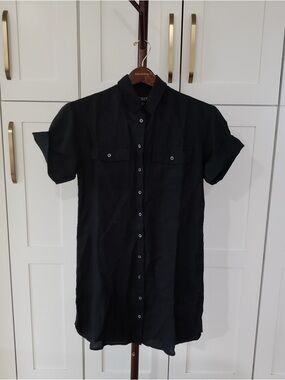 J. Crew Utility Shirt Dress Black Short Sleeve Button-Down Linen Camp Mini